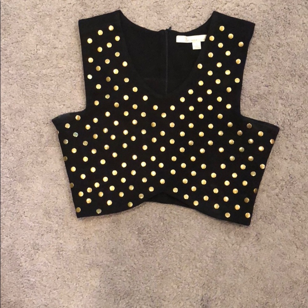 Black with Gold Studs crop top